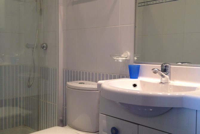 Salle d'eau avec douche spacieuse, wc et vasque